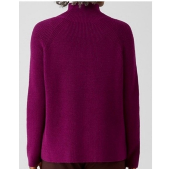 Eileen Fisher Ribbed Turtleneck Raglan Long Sleeve Merino Wool Purple Sweater XL - Picture 4 of 16